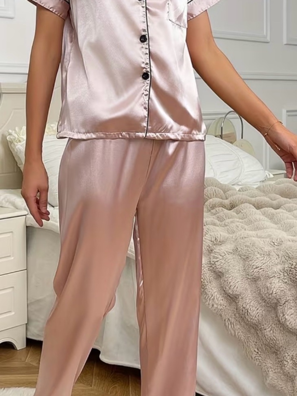 Satin Two-Piece Short Sleeve PJ Set - Pink